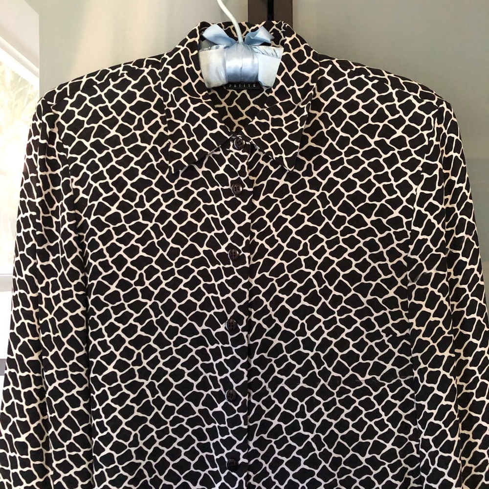 INC Gorgeous Silk Black & White Blouse